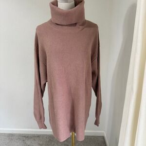 Free People Softly Structured Tunic Oversized Ribbed Turtleneck Sweater Rose XS